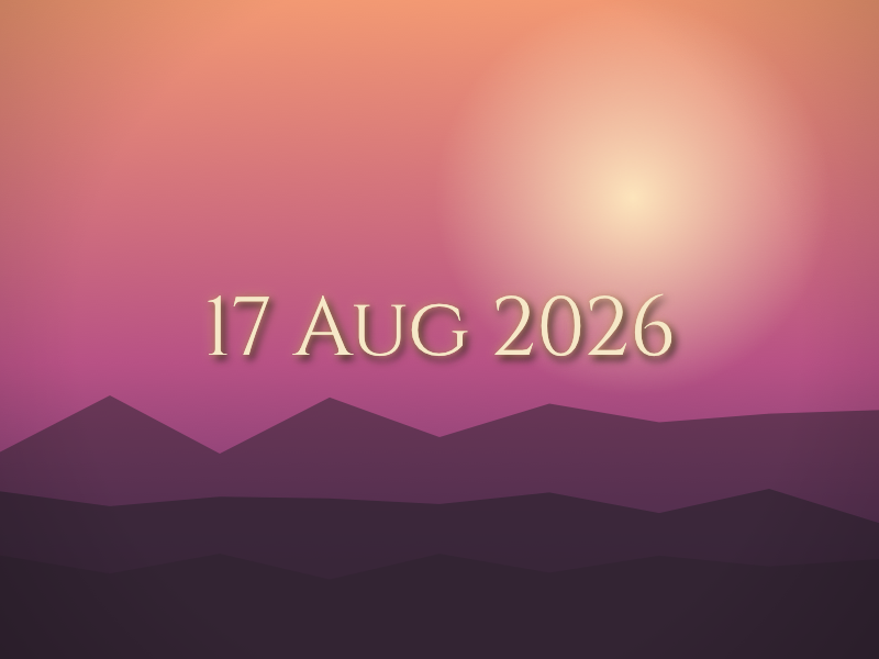 Cinematic theme date stamp example on a sunset mountain photo