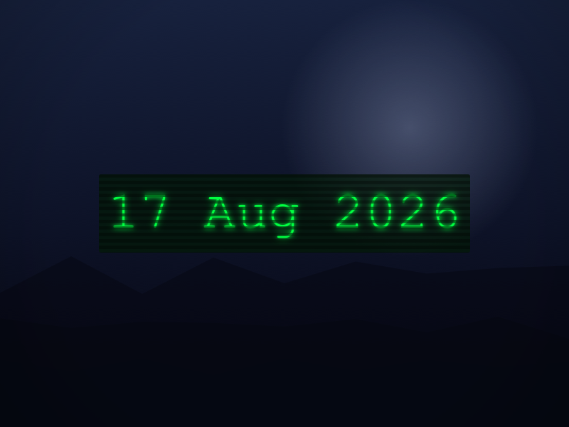 Retro Digital theme date stamp example on a night mountain photo